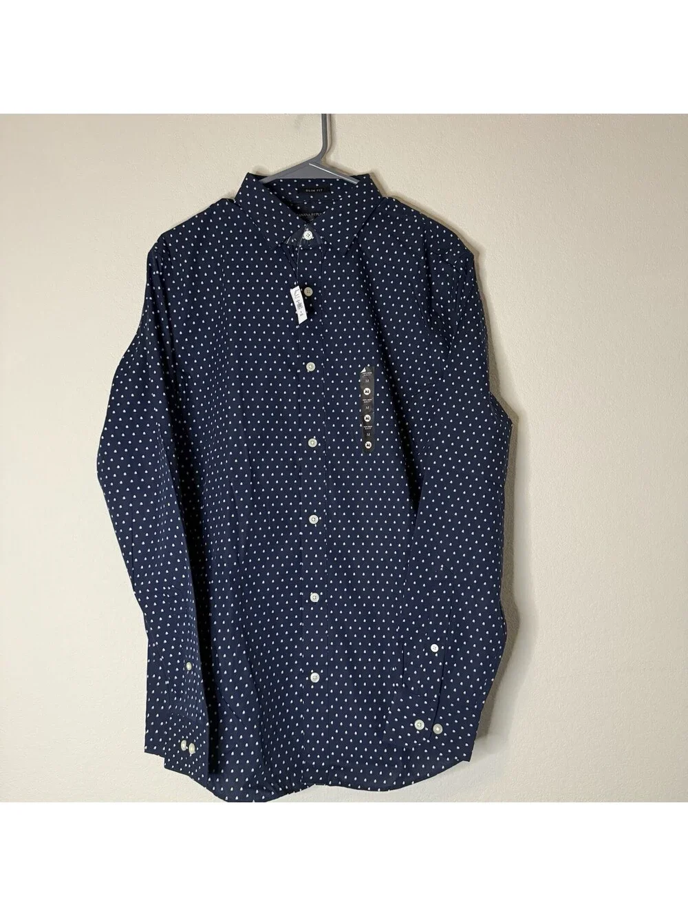 NWT Banana Republic Men’s M Slim Fit Non-Iron Blue Dot Dress Shirt